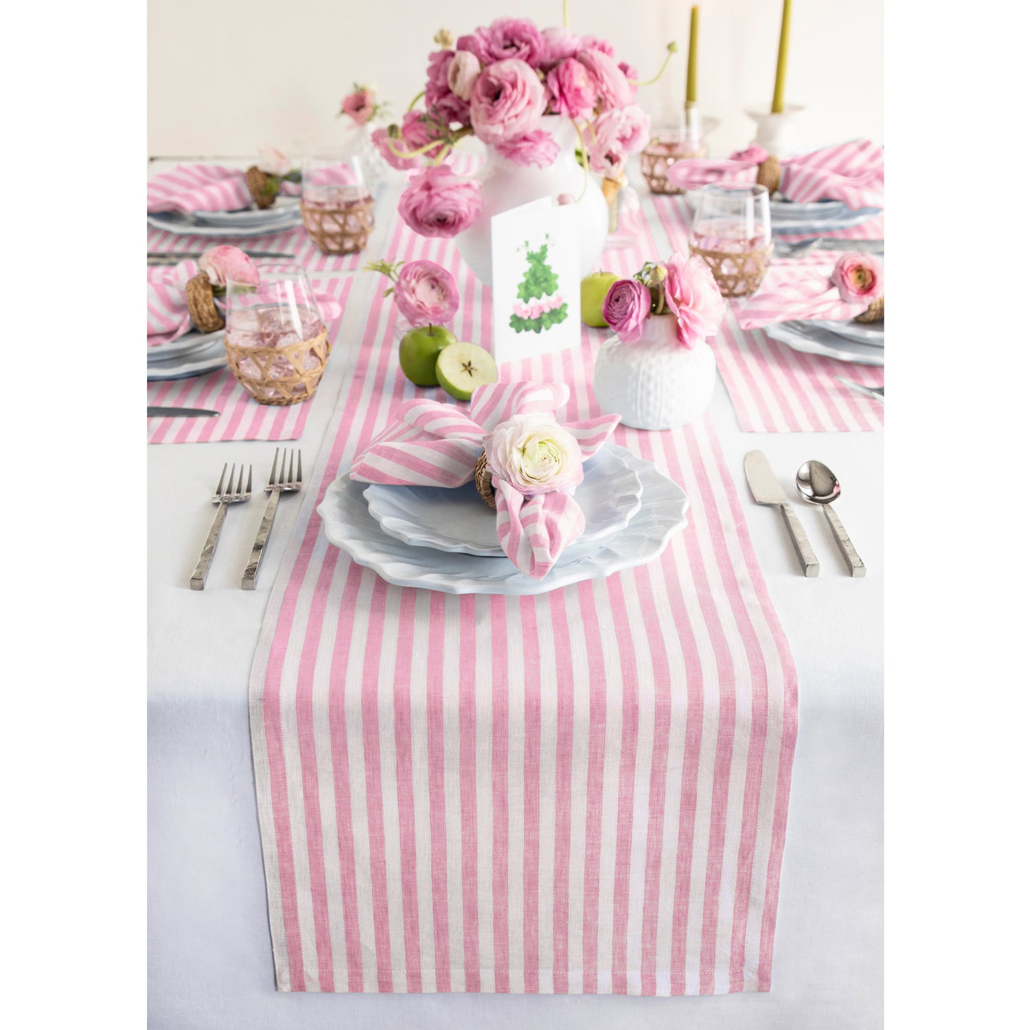 Cherry Blossom and White Amalfi Stripe